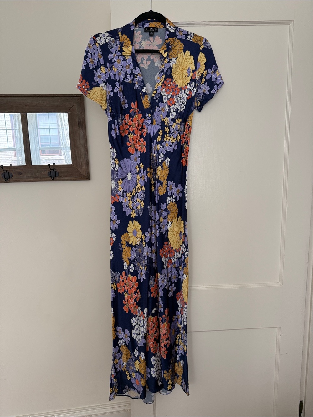 J. Crew Navy Floral Maxi Dress with Yellow, Lavender & Orange Blooms